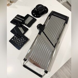 Stainless Steel Mandoline Slicer with Black Attachments